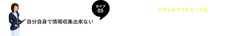 タイプ５、自分自身で情報収集出来ない。
 業界理解、面接対策等もプログラム内に あるので心配なし！